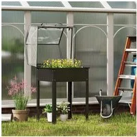 Outsunny Hochbeet Pflanzkasten aus Metall, wetterbeständig, Gartenbeet, Pflanzbeet (erhöhtes Kräuterbeet, 1 St., Gemüsebeet), für Garten, Balkon, 60 x 60 x 120 cm, Schwarz