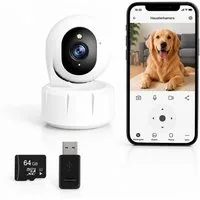 Tekoo Überwachungskamera Haustierkamera 3MP mit App, AI-Tracking und 64GB SD (Innenbereich, Packung, Set mit 64GB Micro-SD-Karte und USB-Kartenleser, 3MP, AI-Tracking, PTZ, Notakku, 64GB SD)