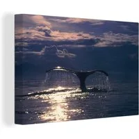 OneMillionCanvasses® Leinwandbild Wal - Schwanz - Wasser, Fotodruck (1 St), Leinwand Bilder Klein, Wand Dekoration Aesthetic 30x20 cm