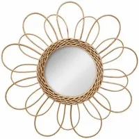 Atmosphera Créateur d'intérieur Wandspiegel Spiegel aus Rattan, Blume, Dm. 38 cm, beige