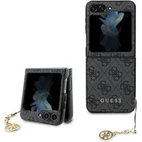 Guess Handyhülle Case für Galaxy Z Flip 5 goldfarbige Kette grau 6,7 Zoll, Kantenschutz