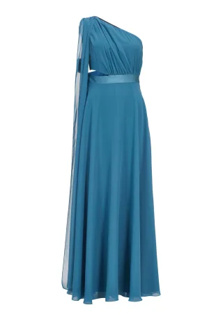 SWING - One-Shoulder-Maxikleid aus nachhaltigem Chiffon aqua blue - Gr. - 38