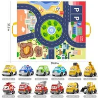 TEMI Spielzeug-Auto Auto Spielzeug Fahrzeugspielset mit Spielmatte, (Set, 1-tlg., 12 Mini Auto, 1 Spielmatte), Pull-Back Fahrzeug Spielset Geschenk für Kinder