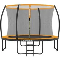 SONGMICS Gartentrampolin Ø 244/305/366/427 cm, Ø 305 cm, bis zu 80-150 kg belastbar, Trampolin mit Leiter und Sicherheitsnetz