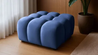 Polsterhocker Designerhocker FLOW in Stoff Bluvel Blau