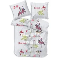 Träumschön Jugendbettwäsche Premium Set aus Baumwolle 135x200 cm, Ritter und Drachen Muster, Baumwolle, 2 teilig, mit Reißverschluss, luftig und leichte Sommerbettwäsche für Kinder