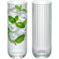 KONZEPT Gläser-Set 6er – 320 ml geriffelte Longdrinkgläser aus klarem Glas, 6-tlg., Einzigartige Form, Ideal für Cocktails, Gin Tonic, Eiskaffee