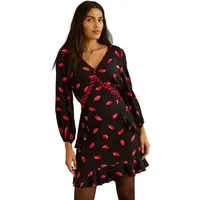 Love & Roses Minikleid Love & Roses Minikleid mit V-Ausschnitt + Rüschen (1-tlg)