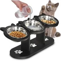 Refined Living Futternapf Katzennapf Erhöht Superdesign 15 Grad Neigung Hundenapf Erhöht, Napf-Set, Höhenverstellbarer Futternapf-Ständer 3 Edelstahlschalen