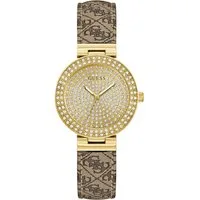 Guess Quarzuhr IVY GW0943L2, Armbanduhr, Damenuhr, Lederarmband, Kristallsteine