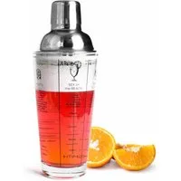 Sendez Cocktail Shaker 400ml mit 6 deutschen Rezepten, Messskala & Edelstahl-Deckel mit Sieb, Glas