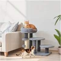 PawHut Haustiertreppe 3-stufige Hundetreppe mit Bett Ball 60 x 40 x 56 cm (Tiertreppe, 1-St., Katzentreppe für Katzen bis 6 kg), Plüschstoff, Sisalkratzsäule, Grau