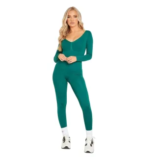 Missy Empire - Jumpsuit für Damen, Plunge-BH, Bodycon, Langärmlig (Grün)
