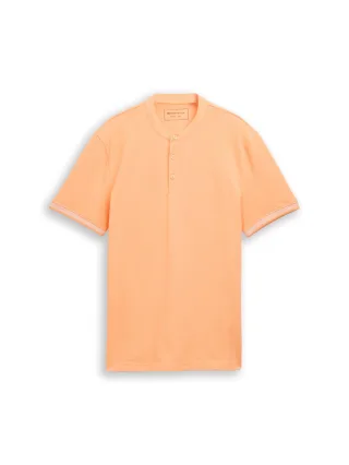 Denim Tom Tailor - Piqué Poloshirt mit Stehkragen summer peach orange - Gr. - S