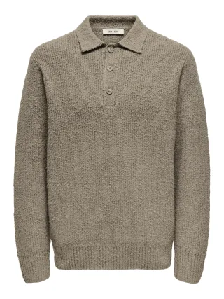 ONLY&SONS - ONSDALE RLX LS POLO KNIT NOOS Walnut - Gr. - M