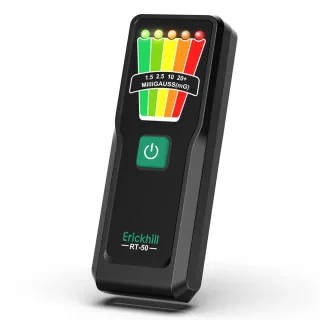 EU US Direct ERICKHIL RT-50 EMF Meter 0-20+ mG 30 Hz-20 KHz ±5% Accuracy 5-Level LED Indicator One Button 9V Powered Por