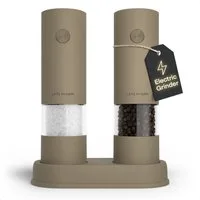 LARS NYSØM Gewürzmühle Kryd praktische Einhandbedienung per Drucktaste, (2 Stück), elektrische Salz- & Pfeffermühle mit Ständer