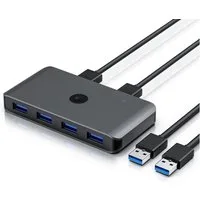 Primewire USB-Adapter USB Typ A zu 2x USB Typ A Stecker, 4x USB Typ A Buchse, USB 3.2 Gen1 KVM Switch Umschalter 5 Gbit/s inkl. 2x USB Kabel