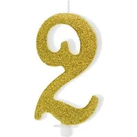 partydeco Geburtstagskerze Geburtstagskerze Glitter Gold - 10 cm, Ziffer ''2