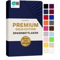 Jacobson Spannbettlaken PREMIUM 200 g/m² Jersey aus 97% Baumwolle & 3% Elasthan, Extra dichtes Bettlaken mit maximalem Halt