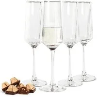 Sendez Sektglas 4er Set 250 ml geriffelt Prosecco Champagner Sektgläser Gläser, 4-tlg., Glas
