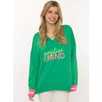 Zwillingsherz Hoodie "Positive Mind" neonfarbenen Bündchen, V-Ausschnitt, Seitenschlitze, Langarm