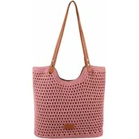 ITALYSHOP24 Schultertasche DAMEN TASCHE Boho Shopper Strohtasche Tote Bag Geflecht Häkeltasche, Textil Basttasche Strand Retro Freizeit Urlaub Sommer Beuteltasche