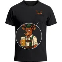 MoonWorks Print-Shirt Herren T-Shirt mit Brusttasche Grantler Ochse Hirsch Maßkrug Bier mit Print