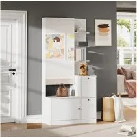 Merax Garderoben-Set Schmaler Flurschrank mit Spiegel & Schuhaufbewahrung, (1-St), Möbelset Kompaktgarderobe mit 2 Türen und 5 Ablageflächen, 85x40x180cm
