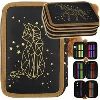 Festivalartikel Federtasche Dreifach-Federmappe Starpak Goldene Katze Einhorn Set für Mädchen 30