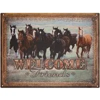 Moritz Metallschild Blechschild Welcome Friends Pferde Rudel, (Einzeln), 25 x 33 cm Vintage Retro Deko Schild Metallschild Wandbild Schild