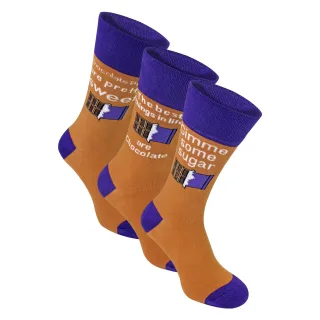 3 Paare Herren Novelty Baumwollreiche Sprüche Socken | Lustige Essen- und Getränke-Slogans | Geschenkidee