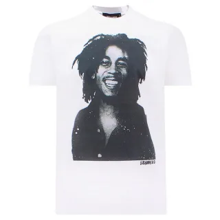 Dsquared2 Cool Fit Bob Marley Zitat Design Weißes T-Shirt