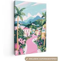 OneMillionCanvasses® Leinwandbild Bunt - Häuser - Hügel - Rosa, Fotodruck (1 St), Leinwand Canvas Wandbild, Wanddekoration 20x30 cm