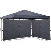 Quick Star Pavillon-Ersatzdach Ersatzdach und 2 Seitenteile Pavillon 3x3m Grau, 260 g/m², 300 x 300 cm (Set mit Dach und Seitenteilen), Dach mit Lüftungsschlitzen