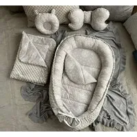 Loolay Bettnestchen MINKY/ Baumwolle BABYNEST Babykokon Geschenk Babyaustattung SET, (MUSTER: PUSTELBLUME Grau/ MINKY grau, SOLO oder im SETS, 5-tlg., Neugeborene Nestchen, Babynestchen, Reisebett von LOOLAY), LOOLAY® - 100% Europäische Stoffe und Kl