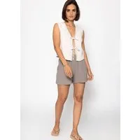 SASSYCLASSY T-Shirt Musselin Top mit Schleifen Damen Top aus Musselin mit V-Ausschnitt und Bindebändern flieder