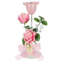 I.GE.A. Teelichthalter Teelichthalter 'Rosen' (1 St), Aus Metall mit Glas, Teelicht-Kerze, Rosen, Eukalyptus, Kerzenhalter