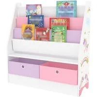 en.casa Bücherregal, »Neda« Kinderregal 74x71x23 cm mit Einhorn-Motiv Weiß/Lila/Rosa