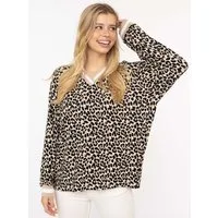 Zwillingsherz Blusenshirt "Leo" V-Neck, Animal Print, sportive Bündchen