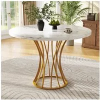 KLAM HOME Esstisch Runder Esstisch (80 x 80 x 76 cm), küchentisch, stabiler metallrahmen (moderne marmor - Oder esstische, frühstückstisch für 4-6 Personen), geeignet für Esszimmer, Wohnzimmer