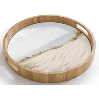 OnlyWow Tablett Rund mit Henkel Wolken - Dünenlandschaft - Sand, Eichenholz, (1-tlg), Siervierplatte, Tray, Frühstücksbrett