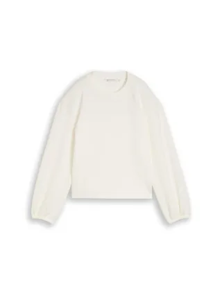 Denim Tom Tailor - Loose Fit Scuba Langarmshirt off white - Gr. - XL