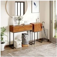 HOMCOM Konsolentisch Flurtisch mit Schrank, Beistelltisch im Modern-Design (Couchtisch, 1-St., Beistelltisch), Stahl, Natur, 40 x 30 x 76 cm