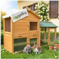 Zooprinz Kleintierstall Villa mit Auslauf 147x85x53 cm (BxHxT), Metall Kotschubladen - Kiefernholz mit Auslaufgehege
