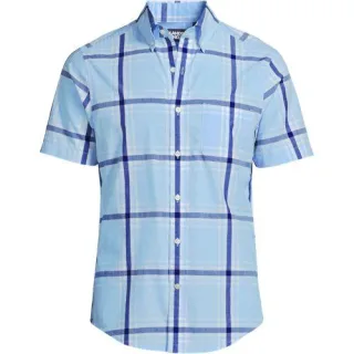 Gemustertes Popelin-Kurzarmhemd, Classic Fit, Herren,  Blau, Baumwolle, by Lands' End
