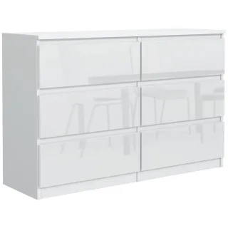 Mobelsta Kommode, Weiß Hochglanz, Holzwerkstoff, Teilmassiv,Strukturbuche, 6 Schubladen, 120x78.5x39 cm, Wohnzimmer, Kommoden & Sideboards, Kommoden