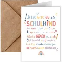 Things of Happiness Grußkarte Karte Einschulung für Junge & Mädchen, Dino, Pferd, Genderneutral