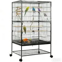 TLGREEN Vogelkäfig, Vogelvoliere groß, 132 x 78 x 52 cm, Vogelbauer mit Rollen, Futternapf, Käfigspielzeug