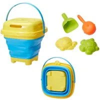 HAC24 Sandform-Set 6-tlg. Strandspielzeug-Set für Kinder Sandspielzeug, (Set, 6-tlg), Faltbarer Eimer 1,5l mit Schaufel, Harke, Sieb & 2 Sandformen